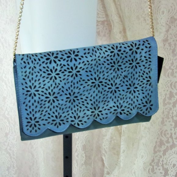 Perfect Image NY Handbags - Perfect Image NY Denim Blue Handbag Shoulder/Clutch Laser Cut out design NWT.